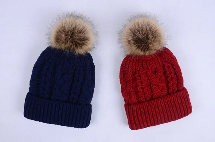 Beanie Hats With Fur Pompom Balls 
