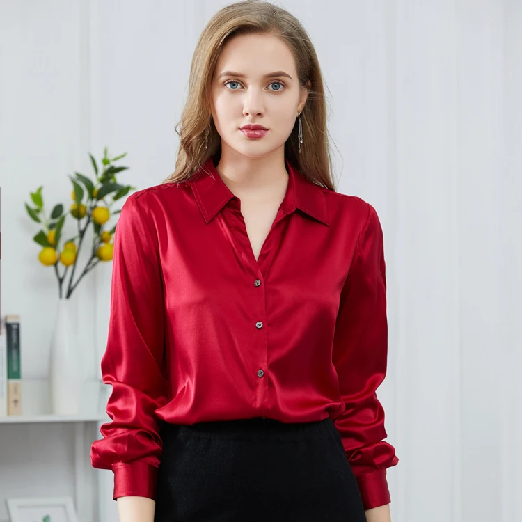 Red Color Stretch Duchess Satin Fabric Silk Shirt Woman - Buy Silk ...