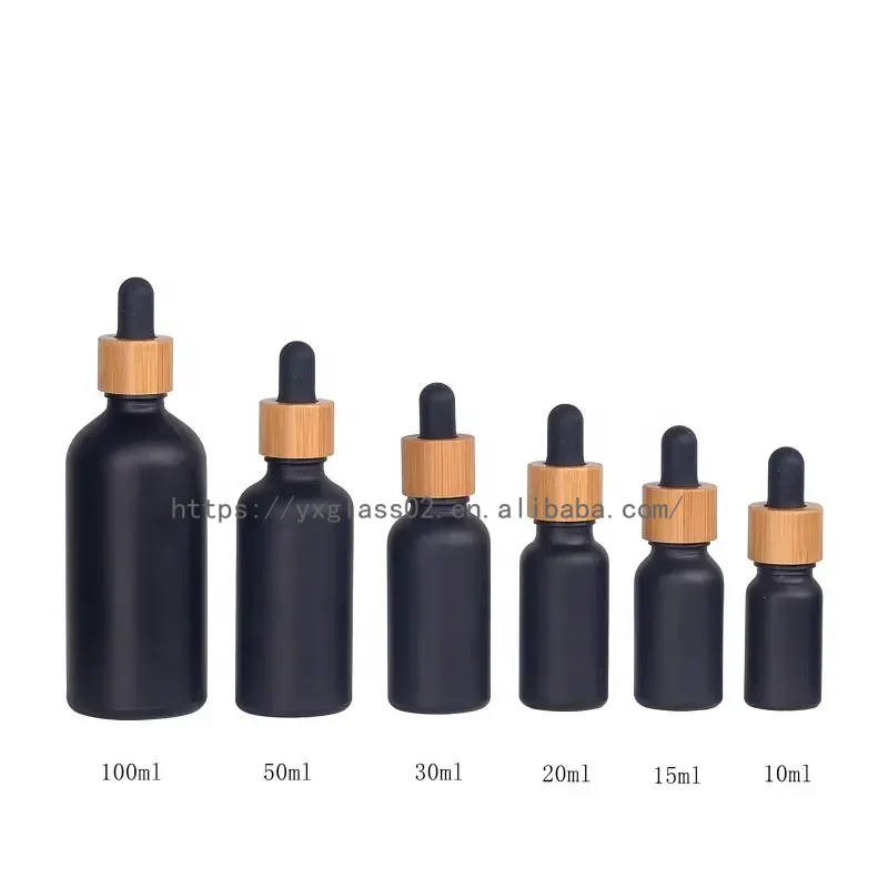 product supplier cosmetic cuticle hair essential oilserum bottles frosted black with bamboo dropper lid 5ml10ml15ml30m100ml120ml-3