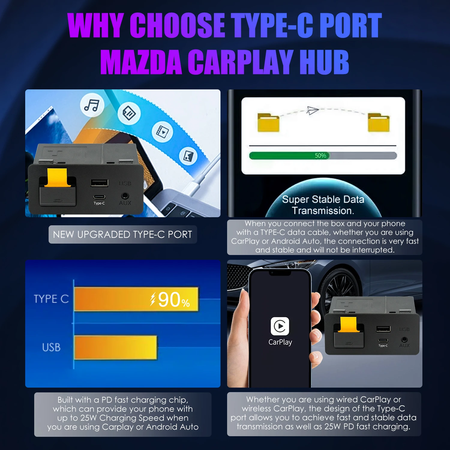 Mazda Apple Carplay Android Auto Hub Oem Retrofit Usb Kit For Mazda 2 3