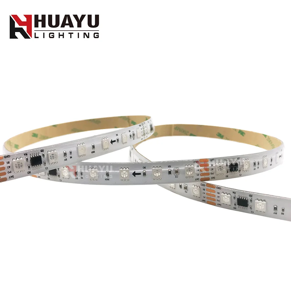 Shenzhen HUA YU factory directly SMD5050 60pcs/m DC24V DMX 512 IC waterproof flexible RGB LED Strip for landscape lighting