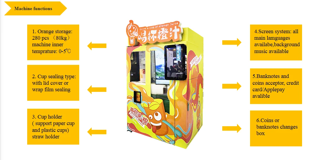 Unmanned Retail Orange Juicer Vending Machine Fresh Juice Vending