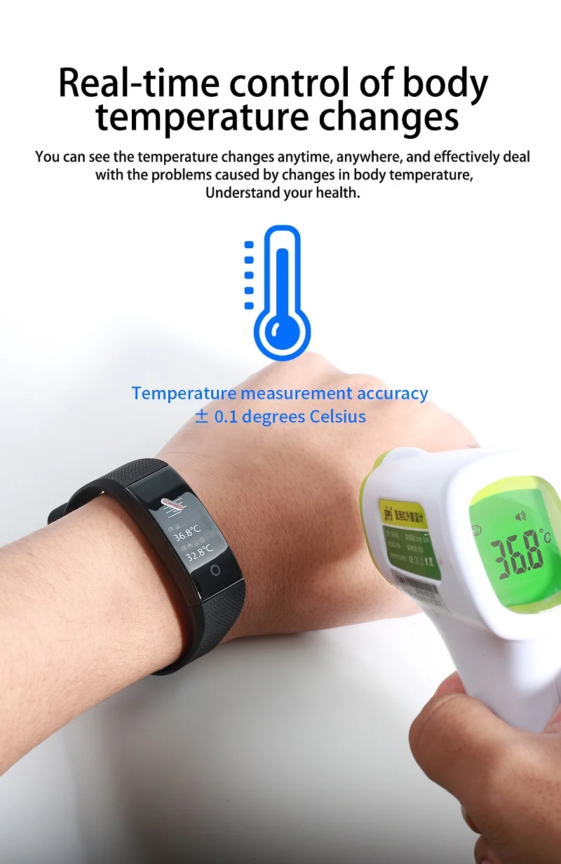Fitness Tracker Band Wrist Watch Thermometer T1 Body Temperature Sensor Smart Bracelet Buy
