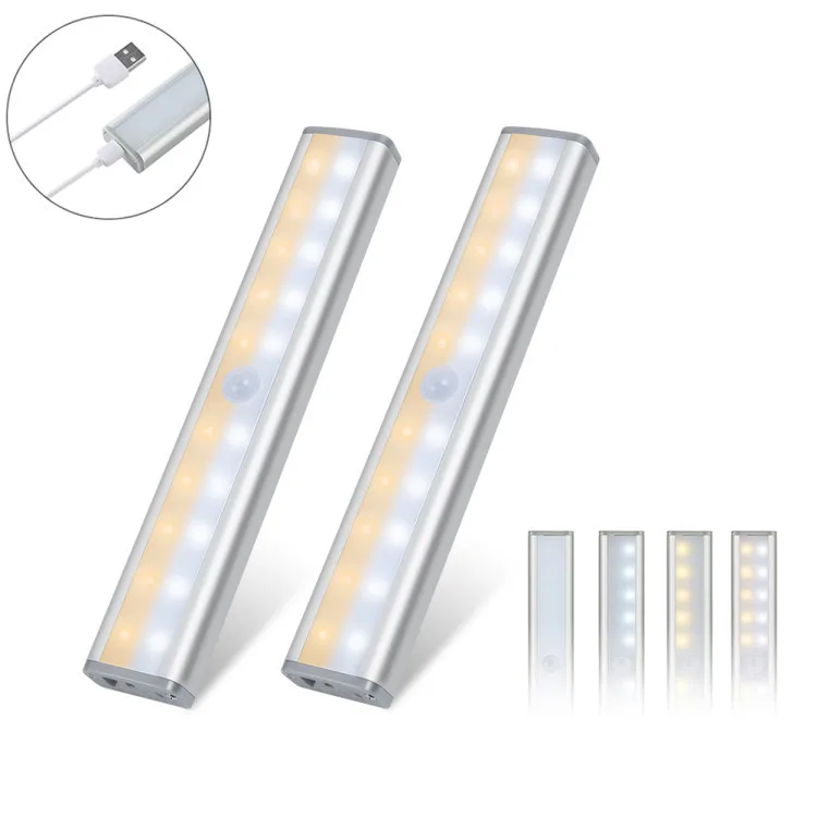 3 colors 20 LED wireless high bar USB rechargeable indoor closet cabinet led night motion sensor light