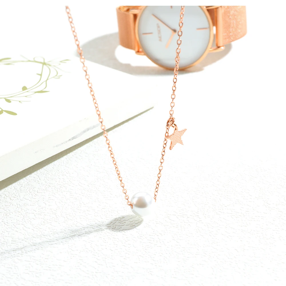 Stainless Steel Chain Star Pendant Pearl Necklace Jewelry