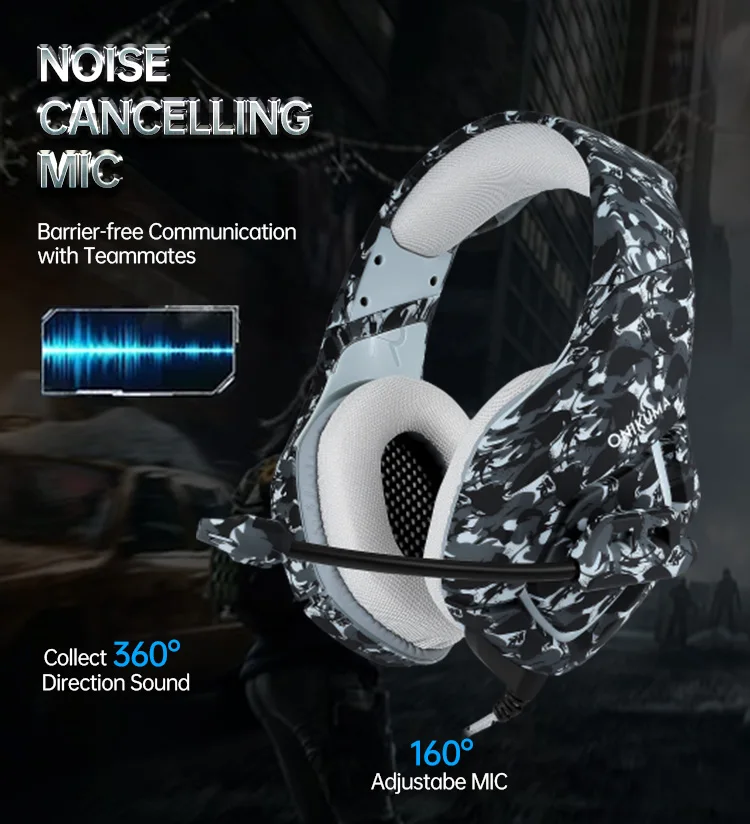 ONIKUMA K1B Wired 3.5mm Headset Snow Camouflage Tactical Stereo Sound Gaming Headset - ANKUX.COM