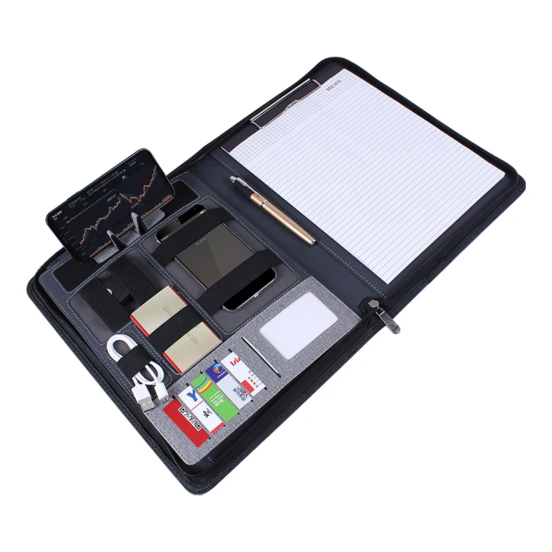 Customized a4 file with portable power charging notebook multi-function manager folder