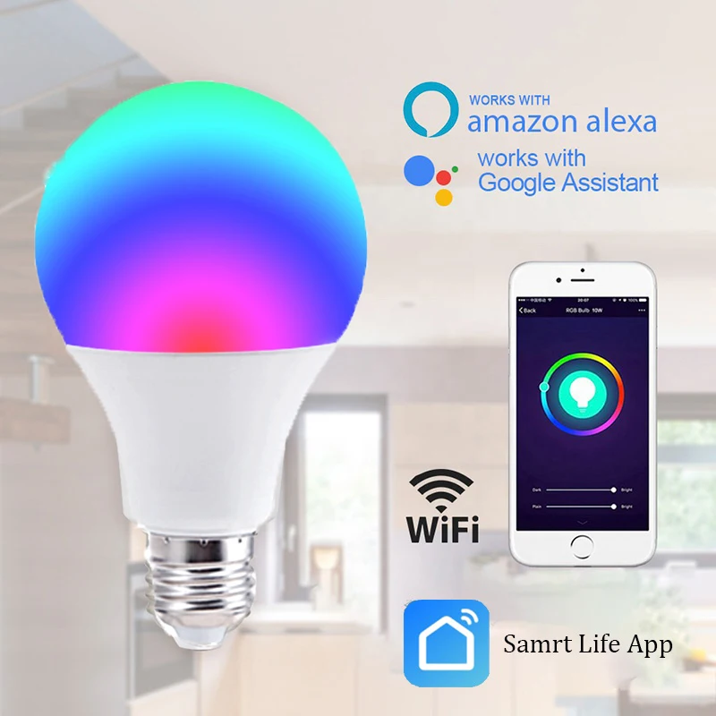 Free Logo Printing 10W Led Smart Bulb RGB Wifi Bulb LED Wifi Dimmable Remote Control Bulb Compatible With Alexa Google IFTTT