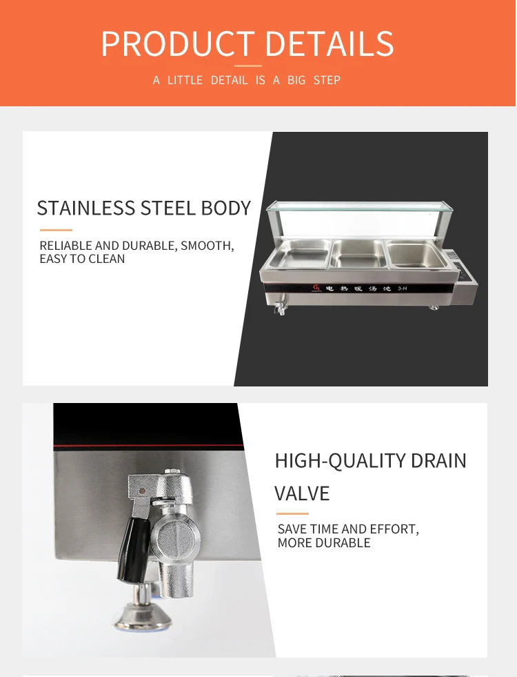 Stainless Steel Electric Bain Marie Buffet Steam Table With Sneeze