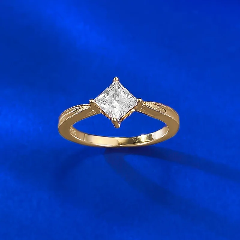 S925 Silver Mini Diamond 5*5mm Princess Square Ring Trendy Wedding Ring Rhodium Plating Featuring Lab Diamond Ring