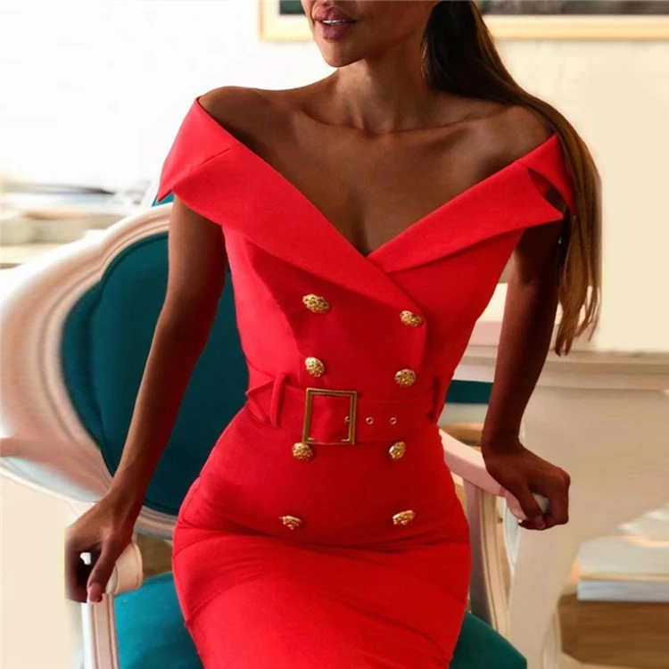 Wholesale New Design Woman Elegant Red Bandage Dinner Dress