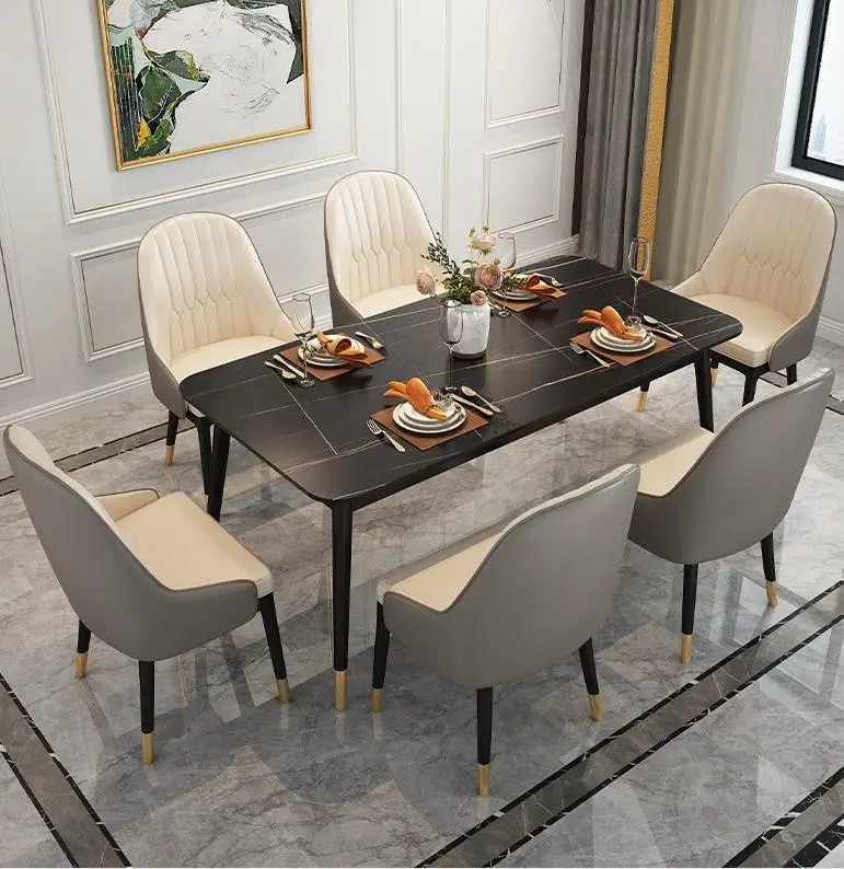 Morden black marble dining table  marble top dining table set simple gold legs  dining table set 6 seater