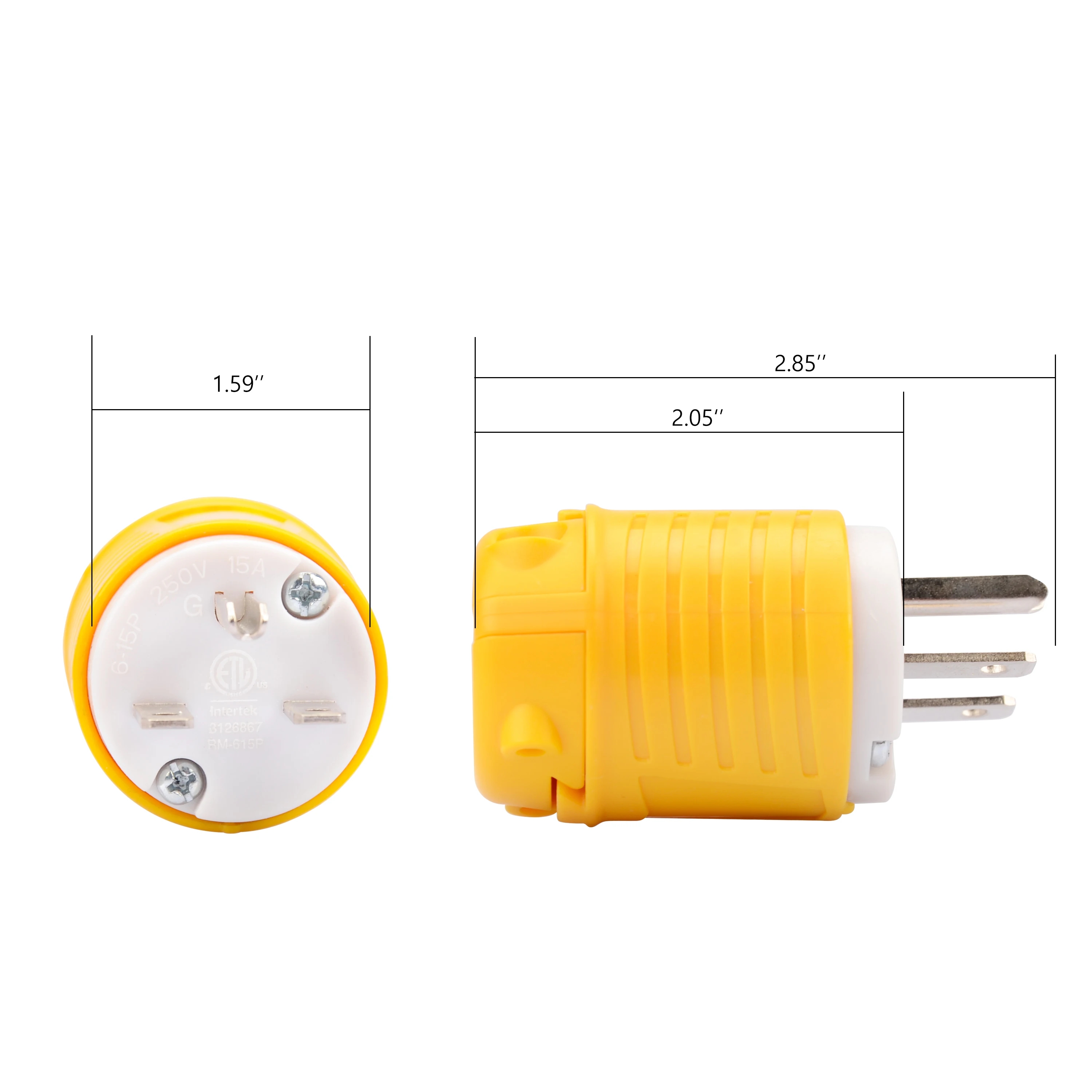 Electrical Replacement Plug Extension Cord Ends Yellow Shell 250v 15a