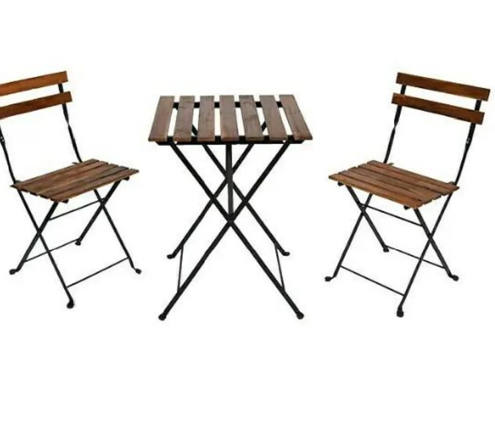 Garden Folding Chair And Table Sets With Solid Wood Face Outdoor Patio