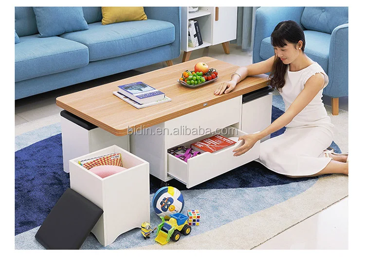 Wooden Material Adjustable Dining Table Smart Coffee Table