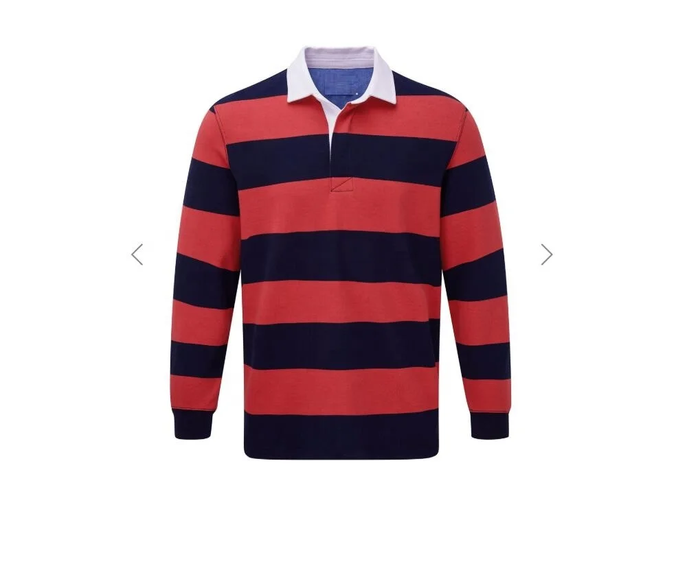 Classic Rugby Shirt Striped Sports Work Wear Heavy Cotton Jersey Ruby ...