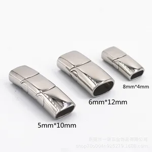 Stainless Steel Magnetic Clasp Hole 8*4mm 10*5mm 12*6mm Leather Cord Clasps Magnet Buckle DIY Jewelry Making Bracelet Supplies