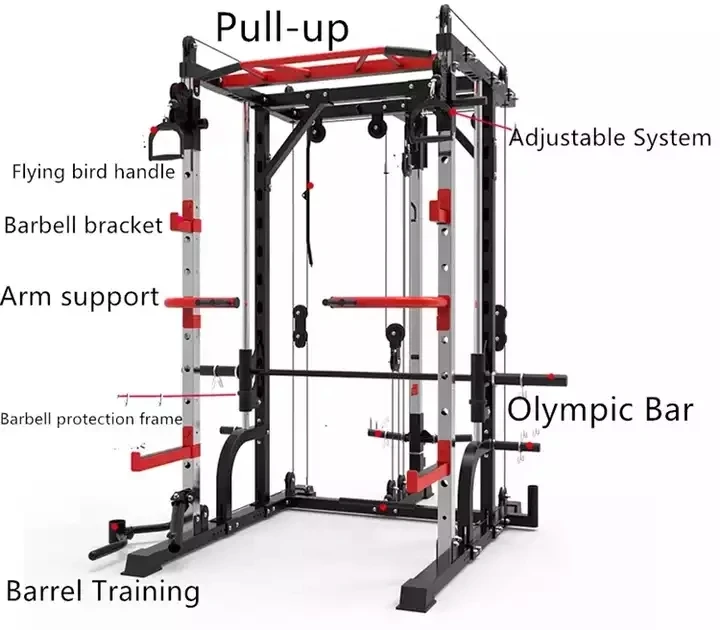 Home Body Building Cable Crossover Multifunctional Power Cage Squat Rack With Weight Lifting Training Gym Smith Machine factory