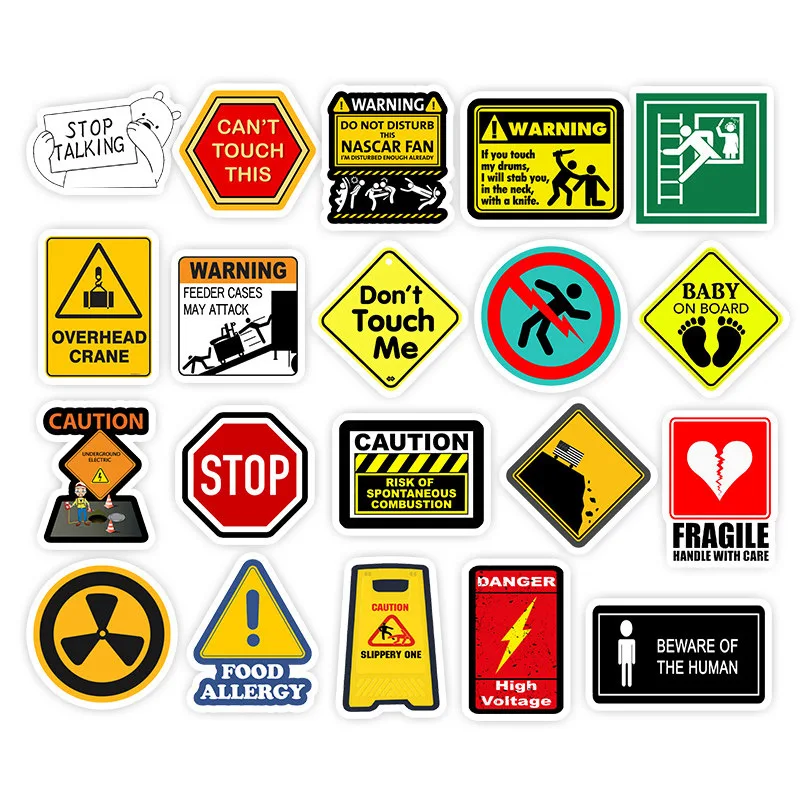 50PCS Warning Stickers Danger Waterproof Decal Sticker to DIY Luggage Laptop Car 