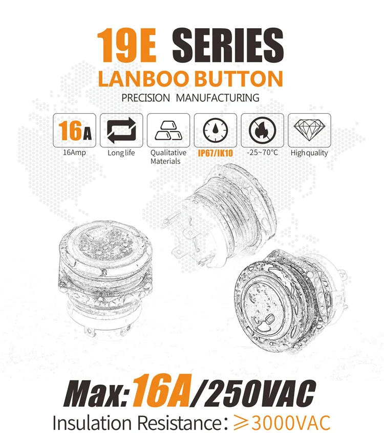 High qualified switch made 19mm 2NO momentary ring illuminated piezo switch