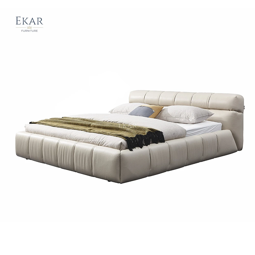 product ekar furniture modern contracted design bed solid wood headrest back bedroom bed-60