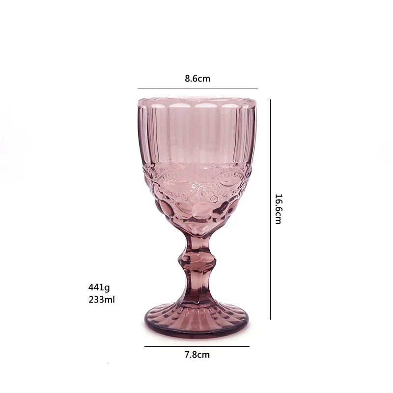 Wholesale Colored Glassware Embossed Vintage Goblet Wine Glass Vintage