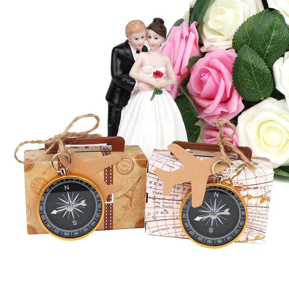 Ourwarm Kids Birthday 10pcs Wedding Souvenirs Travel Themed Gold Compass With Suitcase Kraft