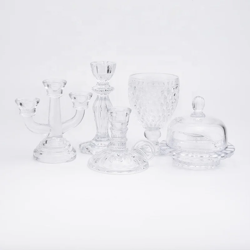 Empty high candlestick glass votive candelabra with basehome decoration wholesale