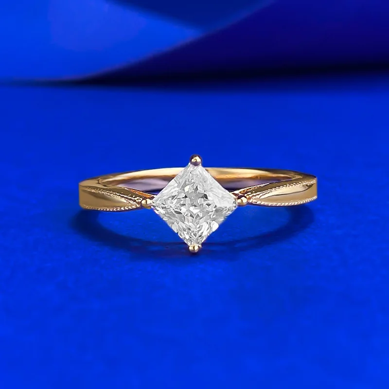 S925 Silver Mini Diamond 5*5mm Princess Square Ring Trendy Wedding Ring Rhodium Plating Featuring Lab Diamond Ring