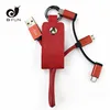 Factory PU Leather USB Cable Key Chain Ring with Charging 3 in 1 Phone Data Sync Cable