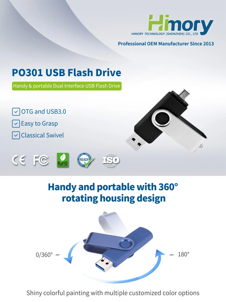 PO301 MetalOTG USB3.0 Dual Interface Swivel Flash Drive,OEM logo and package accepted,8GB, 16GB, 32GB, 64GB, 128GB - ANKUX.COM