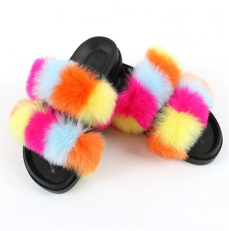 fur slides with strap