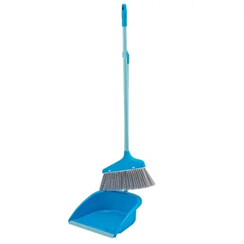 Yaybyc Broom And Dustpan Set With Lid Super Long Handle Lobby Broom With Dust Pan Teeth For Self Cleaning Home Kitchen Office Garage Barber Shop Indoor Outdoor Use And Upright Dustpan Broom Set