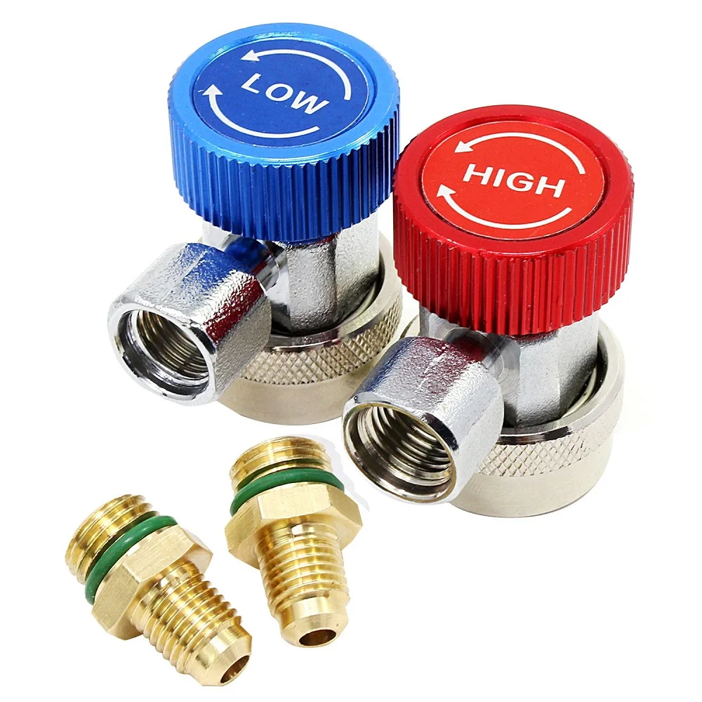 Rockyin R134a Auto Car Quick Coupler Connector Brass Adapters Low & High Side AC Manifold 