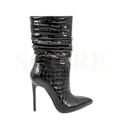 2021 trendy stiletto heel croco grain half boots ankle high heel boots for women
