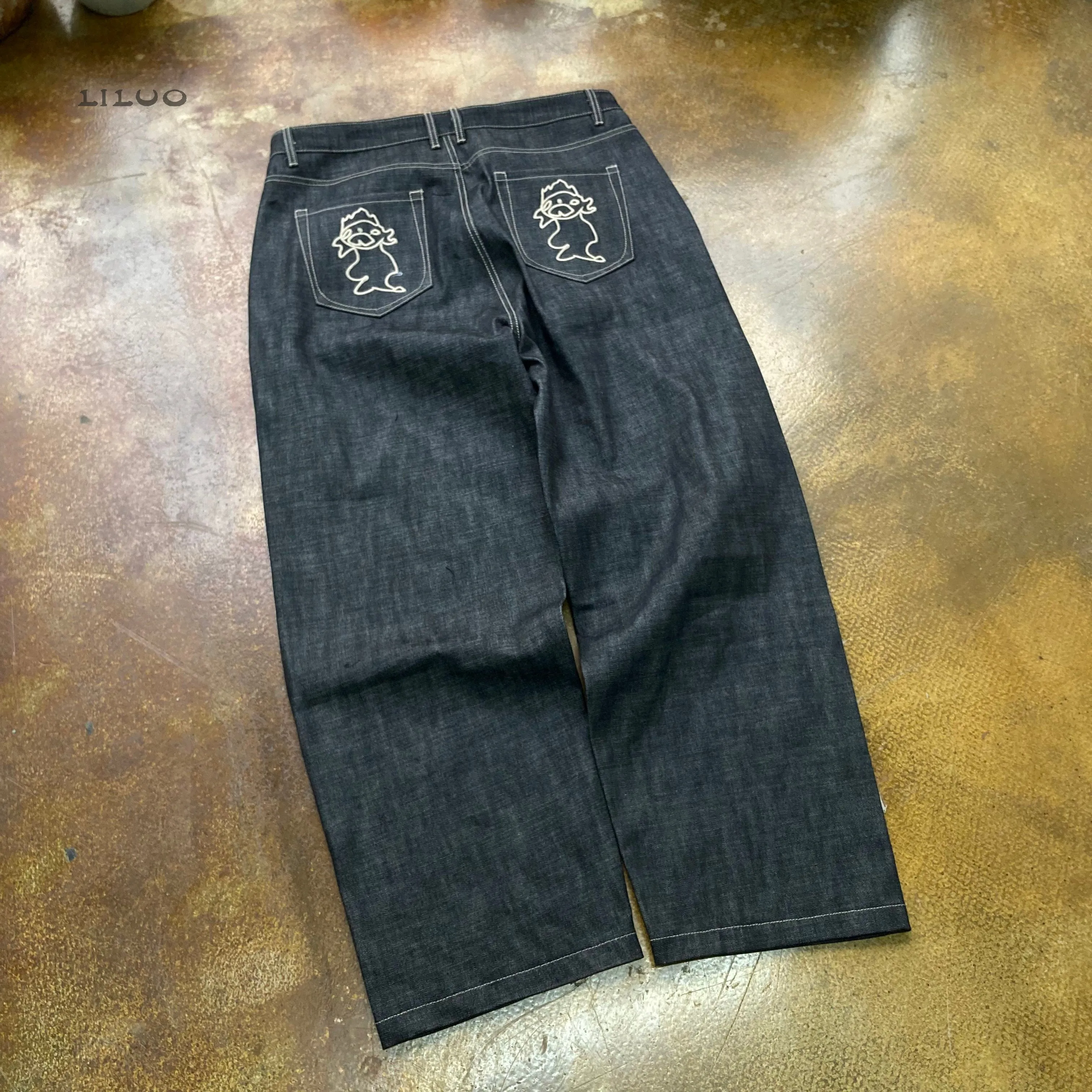 Vintage Raw Selvedge Denim Baggy Jeans for Men - Dark Blue Indigo 