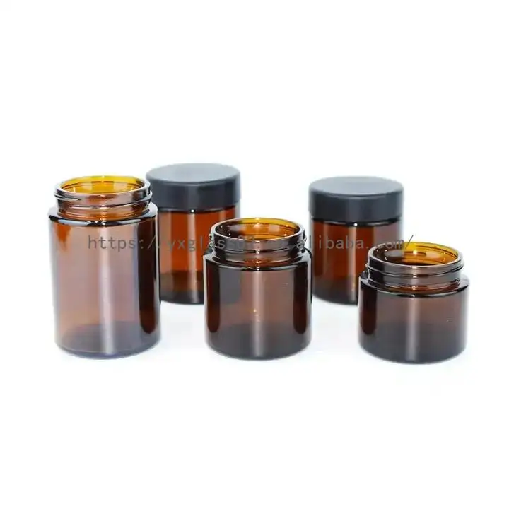 Cosmetic Glass Jars Empty Skincare Square Amber Face Cream Packaging container with Screw lid 15g20g30g50g factory