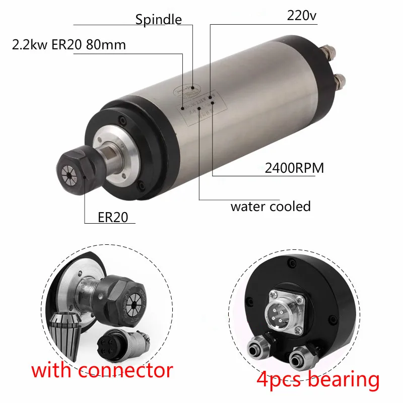 80mm 2.2kw Er20 Water Cooled Cnc Spindle Motor For Engraving Machine