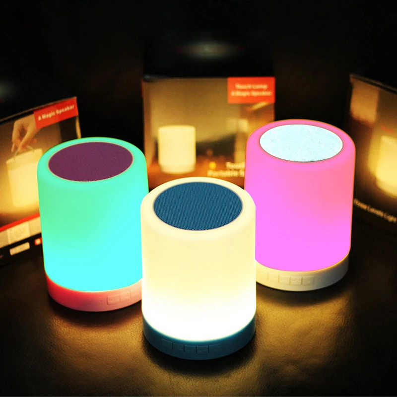 Biumart 5 in 1 smart portable led bedside desk lamp 12/24h colorful night light with wireless music lantern speaker
