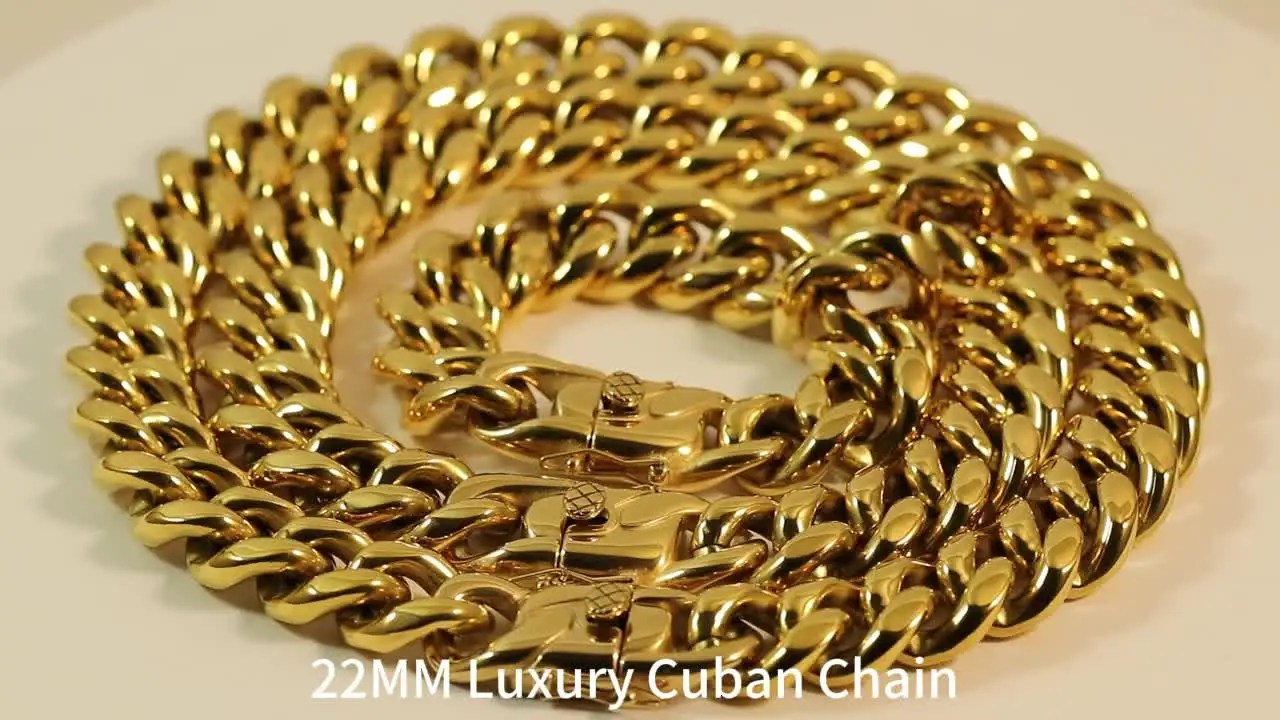 22MM Stainless Steel Cuban Link Chain with Gold Plating