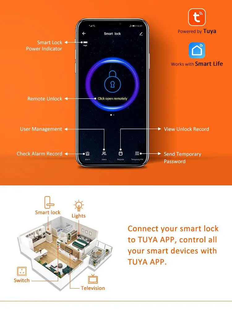 Waterproof Tuya WiFi App Smart Door Lock Biometric lock fingerprint door handle Digital Keyless lock