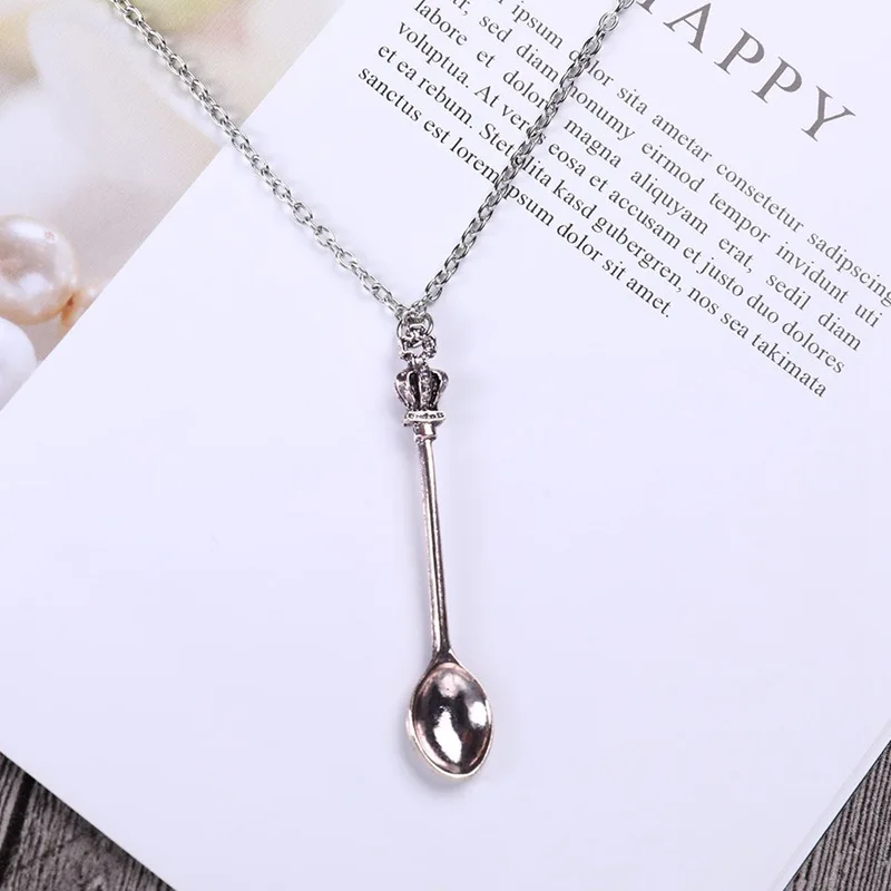 UOWAN 2 PCS Spoon Necklace Adjustable Mini Tea Spoon Pendant Spoon Necklace Chain Royal Silver Spoon Necklace Set Alice Snuff Ibiza Festival Sniff Necklace With Jewelry Gift Box For Women Girls