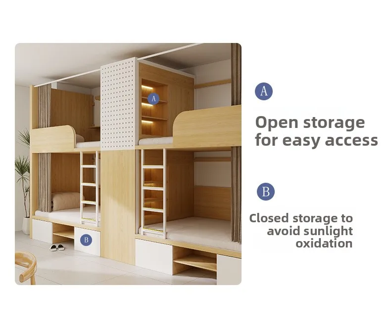 product furniture factory hotel bunk bed double space capsule bunk bed dormitory loft apartment bed with cabinet-6