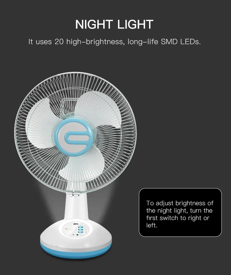12 Inch Rechargeable Desk Table Fan With Led Light Table Fan With Usb