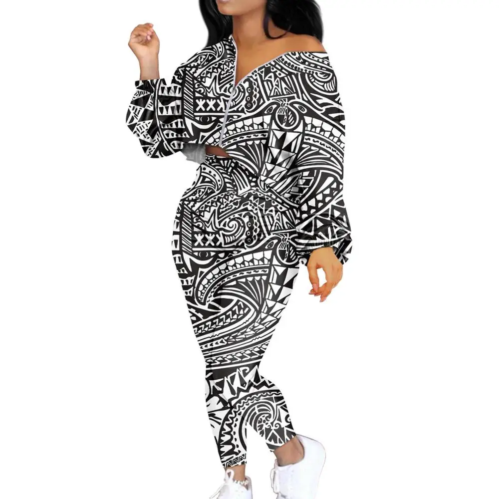 Clothing Sets Women Plus Size Polynesian Tattoo Women Clothing Oversized Customized Women Long Sleeves Cover Up With Long - Buy Women Long Sleeves And Trousers Suit Samoa Polynesian Tribal Design,Customize Your