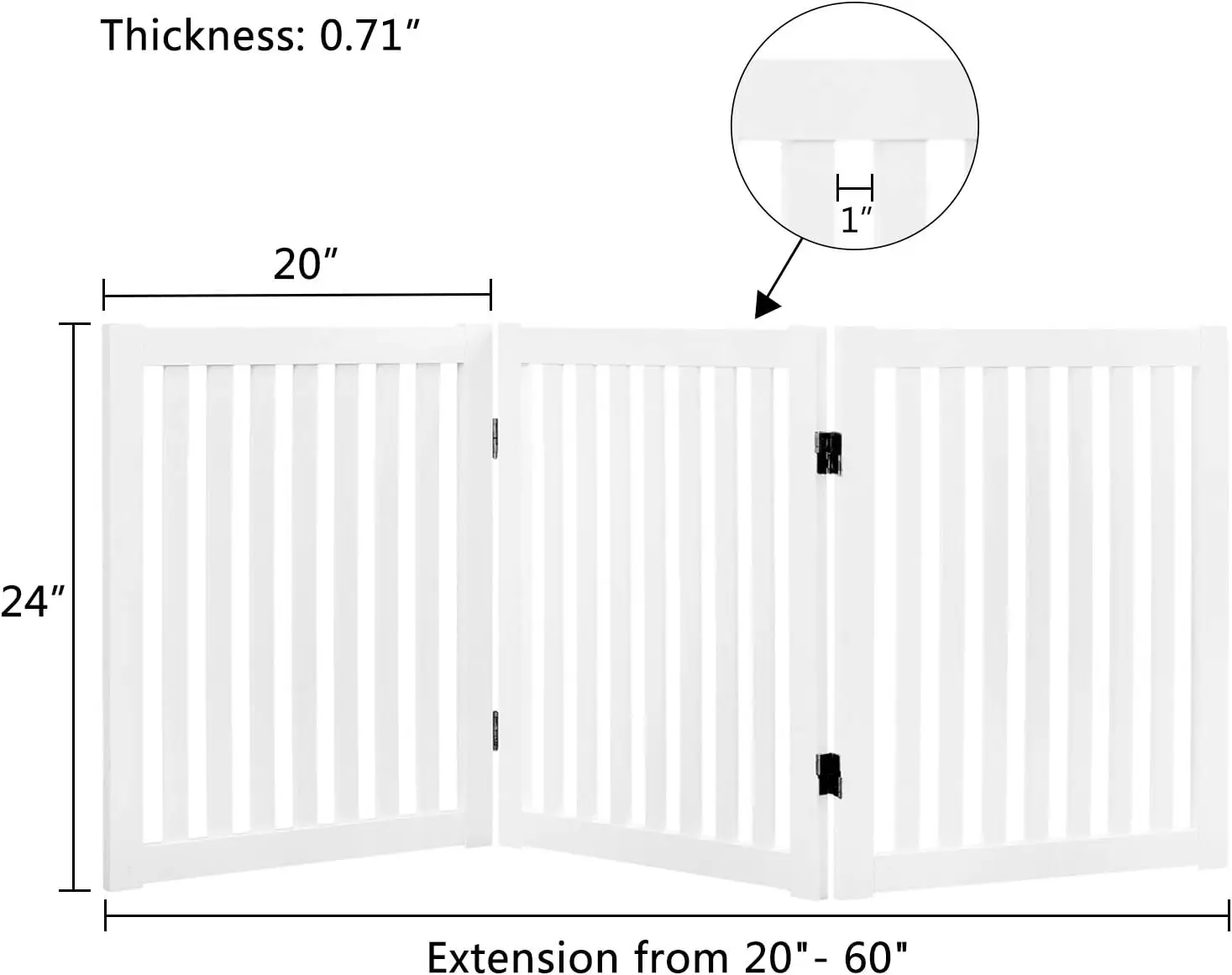 Wooden Freestanding Pet Gate,24 Inch 3 Panel Step Over Fence,Expands Up