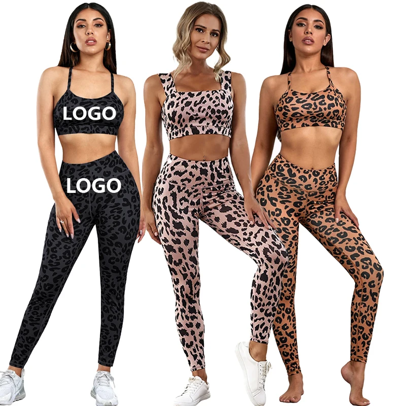 

2021 Custom Logo Leopard Yoga Sets Fitness Women Clothing Gym Wear Yoga Set
