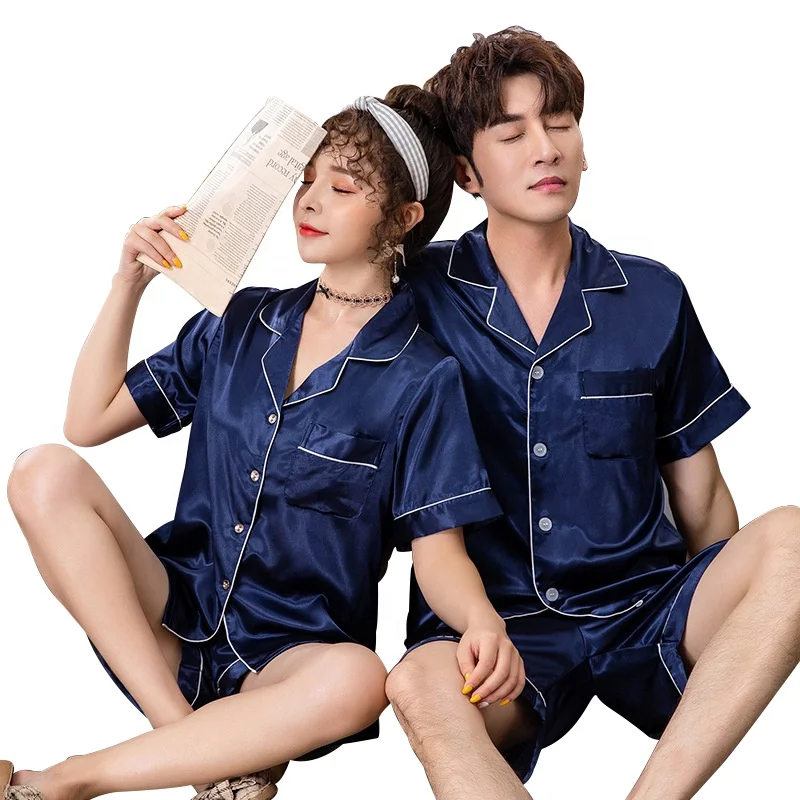 

Hot sale short sleeve satin couples pajamas for summer