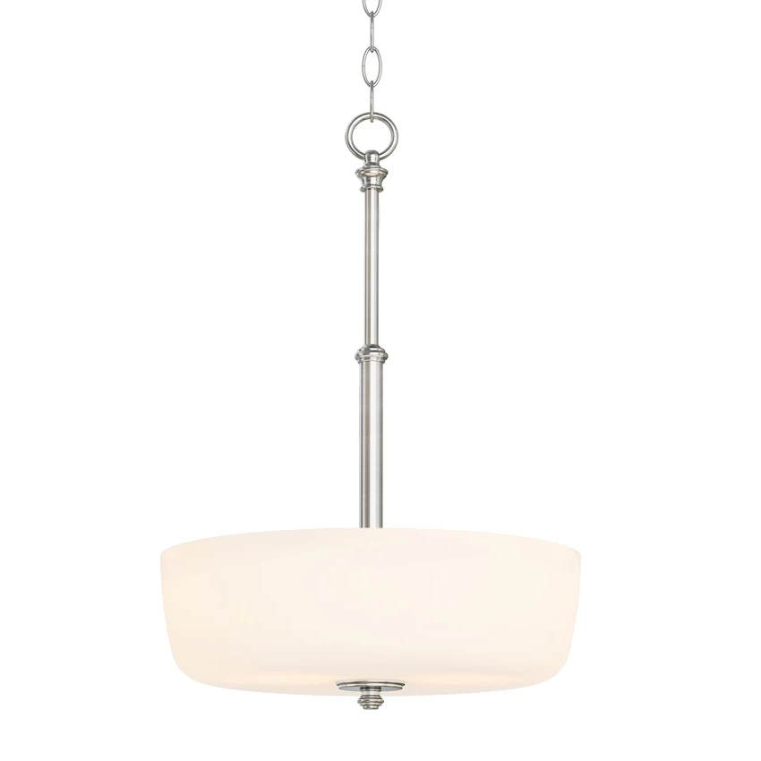 Frosted Glass Brushed Nickel Transitional Drum Chandelier Pendant Light