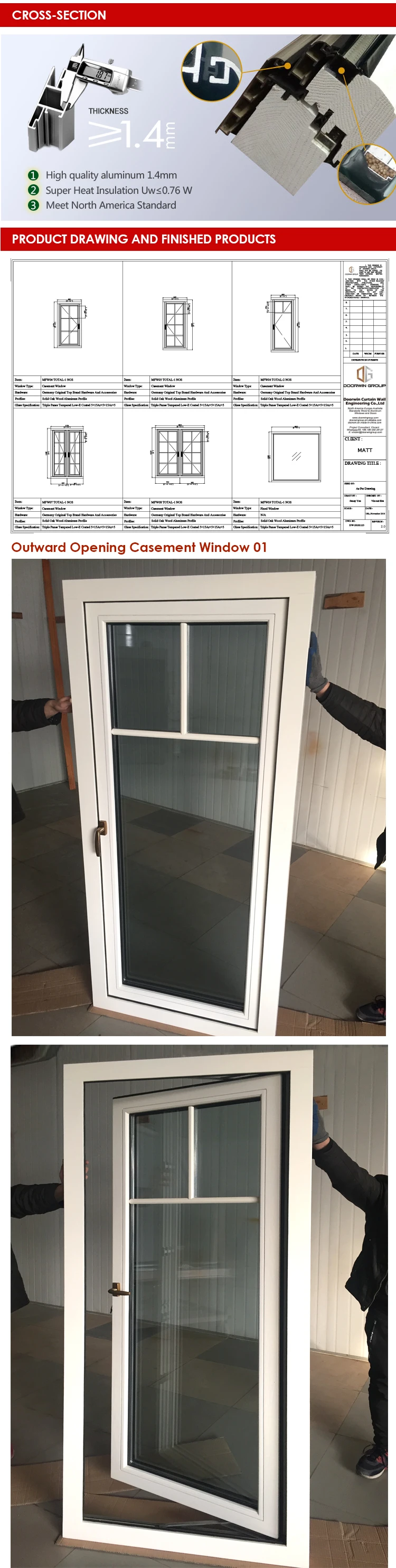 aluminium timber composite windows french casement window with double pane